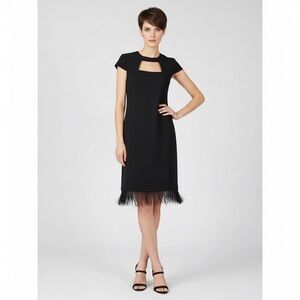 TRINA TURK Black Cut Out Stretch wool Feather Trimmed Sheath Dress Sz 6 
LBD